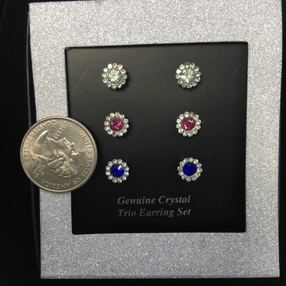 Genuine Crystal Trio Earring Set - Picture 3 of 5